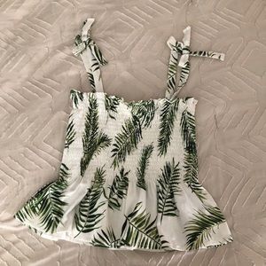 smocked leaf print tie straps cami h&m small white